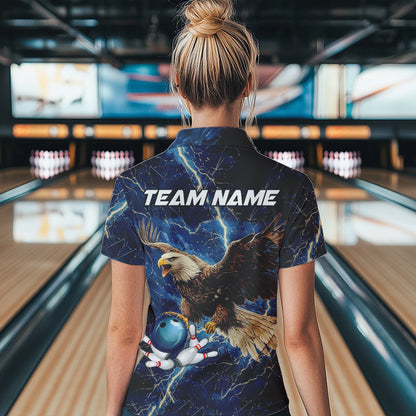 Custom Eagle Bowling Shirts For Women Blue Lightning Thunder storm, Bowling Team Jerseys NQS9766