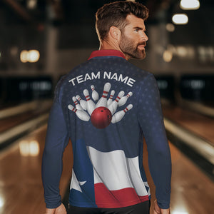 Men's bowling Polo, Quarter Zip shirts Custom name Texas flag vintage Bowling Team Bowlers Jerseys NQS9768