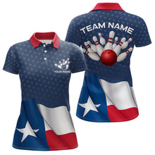 Load image into Gallery viewer, Women&#39;s bowling Polo, Quarter Zip shirts Custom name Texas flag vintage Bowling Team Bowlers Jerseys NQS9768