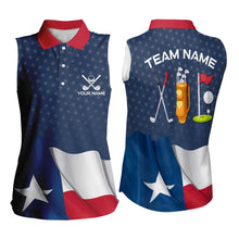 Load image into Gallery viewer, Texas Flag Womens golf shirts sleeveless Custom Team Name ladies golf tops, patriotic golf gifts NQS9769