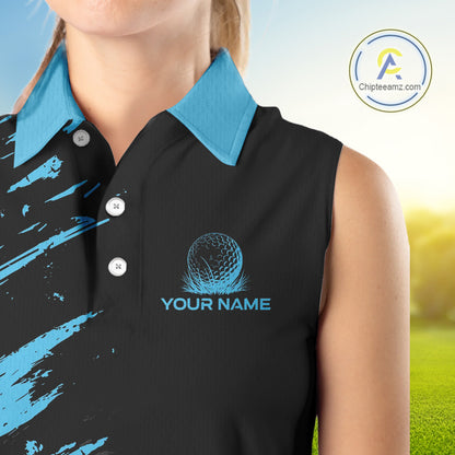 Black and Blue Sleeveless Golf polo shirts Custom name ladies golf outfits, gifts for golf lovers NQS10019