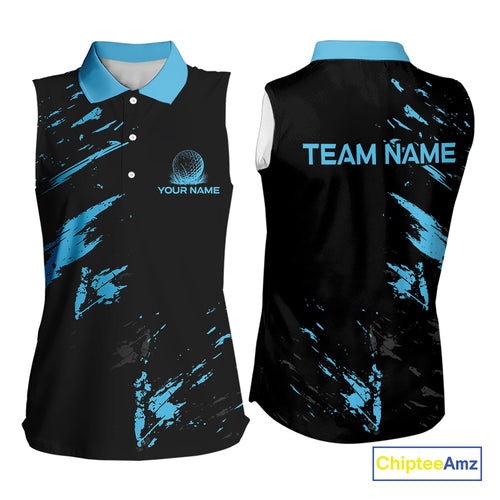 Black and Blue Sleeveless Golf polo shirts Custom name ladies golf outfits, gifts for golf lovers NQS10019