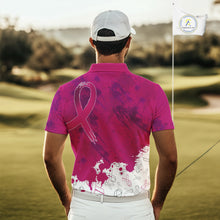 Load image into Gallery viewer, Pink Ribbons pattern Mens golf polo shirts custom men&#39;s breast cancer awareness polo shirts NQS10319
