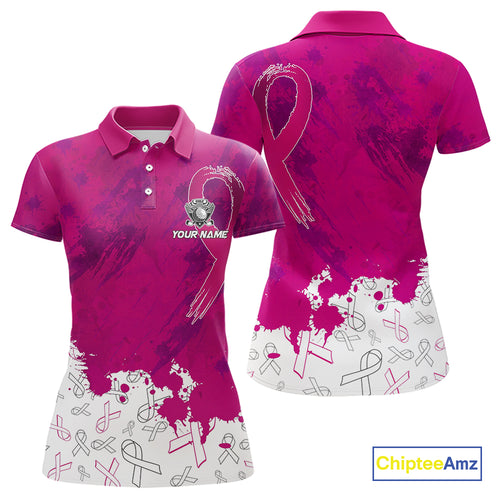 Pink Ribbons pattern Women golf polo shirts custom ladies's breast cancer awareness polo shirts NQS10319