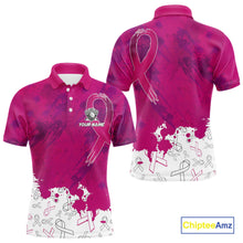 Load image into Gallery viewer, Pink Ribbons pattern Mens golf polo shirts custom men&#39;s breast cancer awareness polo shirts NQS10319