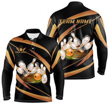 Load image into Gallery viewer, Personalized Black And Gold Bowling Shirts For Men, Custom Team Bowling League Jerseys NQS8347