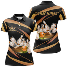 Load image into Gallery viewer, Personalized Black And Gold Bowling Shirts For Women, Custom Team Bowling League Jerseys NQS8347