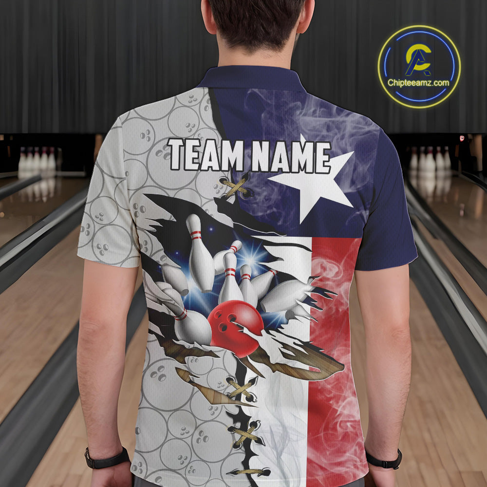 Smoke Texas Flag Gray Camo Bowling Polo, 1/4 Zip shirt for men Custom patriotic Team bowling jersey NQS10532