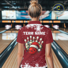Load image into Gallery viewer, Red Christmas Bowling snowflake Women&#39;s Bowling Polo, Quarter Zip shirts Custom Xmas Bowling Outfits NQS10949