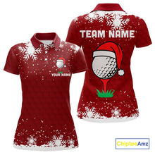 Load image into Gallery viewer, Red Christmas Golf Ball snowflake Women&#39;s Golf Polo shirts Custom Xmas Team Golf Outfits NQS10950