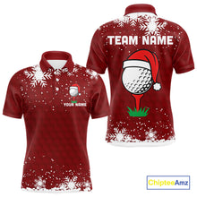 Load image into Gallery viewer, Red Christmas Golf Ball snowflake Men&#39;s Golf Polo shirts Custom Xmas Team Golf Outfits NQS10950