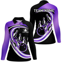 Load image into Gallery viewer, Black &amp; Purple Bowling Polo, 1/4 Zip Shirt For Women Custom Bowling Team League Jersey,Gift For Bowler NQS9044