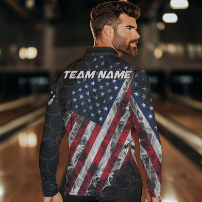 Smoke American Flag Black Bowling Camo shirts for men Custom patriotic Team bowling jersey NQS9779