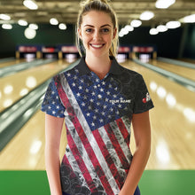 Load image into Gallery viewer, Smoke American Flag Black Bowling Camo shirts for Women Custom patriotic Team bowling jersey NQS9779