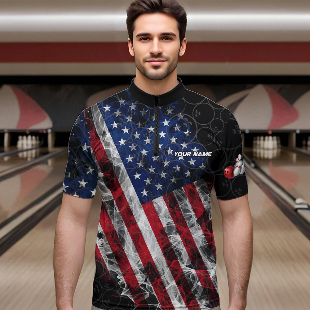 Smoke American Flag Black Bowling Camo shirts for men Custom patriotic Team bowling jersey NQS9779