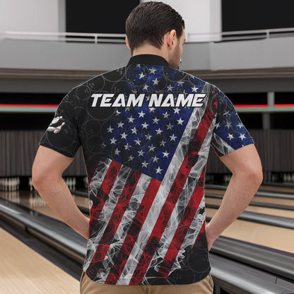 Smoke American Flag Black Bowling Camo shirts for men Custom patriotic Team bowling jersey NQS9779