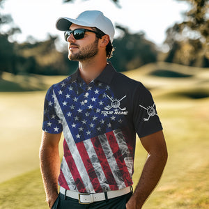 Smoke American Flag Black Golf Polo shirt for men Custom patriotic Team golf uniform jersey NQS9780