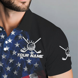 Smoke American Flag Black Golf Polo shirt for men Custom patriotic Team golf uniform jersey NQS9780