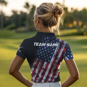 Smoke American Flag Black Golf Polo shirt for Women Custom patriotic Team golf uniform jersey NQS9780