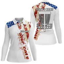 Load image into Gallery viewer, American flag patriotic Womens disc golf polo shirt custom team disc golf basket shirts | White NQS5570