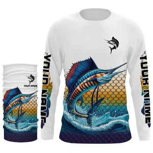 Sailfish Fishing jerseys, Sailfish scales Custom UV protection Long Sleeve Performance Fishing Shirts NQS6015