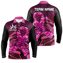 Load image into Gallery viewer, Breast Cancer Awareness black and Pink ribbons custom Bowing Shirts For Men, team bowling jerseys NQS8126