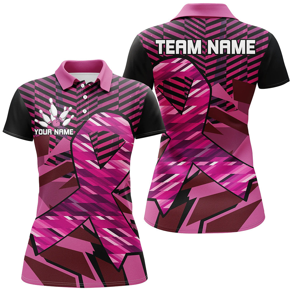 Breast Cancer Awareness black and Pink ribbons custom Bowing Shirts For Women, team bowling jerseys NQS8126