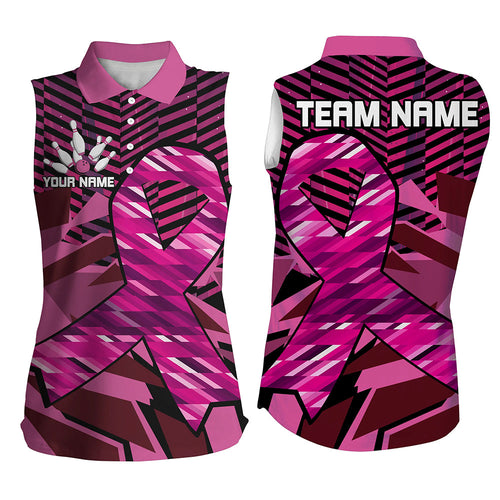 Breast Cancer Awareness black & Pink ribbon custom Bowing Sleeveless Polo Shirts, team bowling jerseys NQS8126