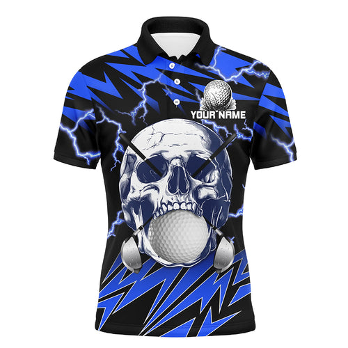 Blue lightning thunder golf skull Mens golf polo shirts custom mens golf attire, cool golf gifts NQS8131