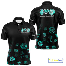 Load image into Gallery viewer, Personalized Turquoise Black Camo Darts Shirts For Men Custom Peace Love Darts Team Jerseys NQS10542