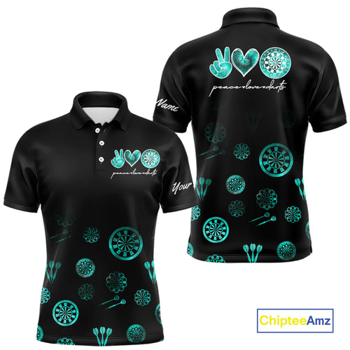 Personalized Turquoise Black Camo Darts Shirts For Men Custom Peace Love Darts Team Jerseys NQS10542