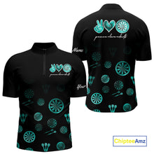 Load image into Gallery viewer, Personalized Turquoise Black Camo Darts Shirts For Men Custom Peace Love Darts Team Jerseys NQS10542