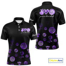 Load image into Gallery viewer, Personalized Purple and Black Camo Darts Shirts For Men Custom Peace Love Darts Team Jerseys NQS10543