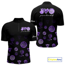 Load image into Gallery viewer, Personalized Purple and Black Camo Darts Shirts For Men Custom Peace Love Darts Team Jerseys NQS10543