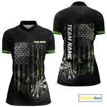 Load image into Gallery viewer, Black &amp; White grunge American Flag Skull Women Darts Shirt Custom patriotic Team Darts Jersey | Green NQS10748