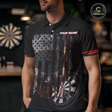 Load image into Gallery viewer, Black &amp; White grunge American Flag Skull Mens Darts Shirt Custom patriotic Team Darts Jersey | Red NQS10749