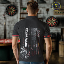 Load image into Gallery viewer, Black &amp; White grunge American Flag Skull Mens Darts Shirt Custom patriotic Team Darts Jersey | Red NQS10749