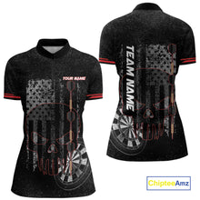 Load image into Gallery viewer, Black &amp; White grunge American Flag Skull Women Darts Shirt Custom patriotic Team Darts Jersey | Red NQS10749