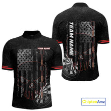 Load image into Gallery viewer, Black &amp; White grunge American Flag Skull Mens Darts Shirt Custom patriotic Team Darts Jersey | Red NQS10749