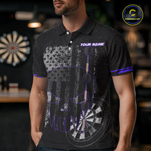 Load image into Gallery viewer, Black &amp; White grunge American Flag Skull Mens Darts Shirt Custom patriotic Team Darts Jersey | Purple NQS10750