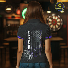 Load image into Gallery viewer, Black &amp; White grunge American Flag Skull Women Darts Shirt Custom patriotic Team Darts Jersey| Purple NQS10750