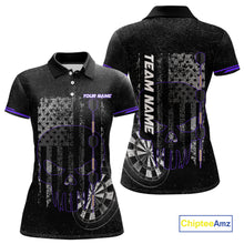 Load image into Gallery viewer, Black &amp; White grunge American Flag Skull Women Darts Shirt Custom patriotic Team Darts Jersey| Purple NQS10750