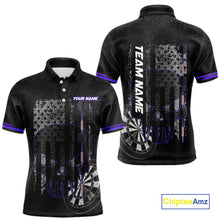 Load image into Gallery viewer, Black &amp; White grunge American Flag Skull Mens Darts Shirt Custom patriotic Team Darts Jersey | Purple NQS10750