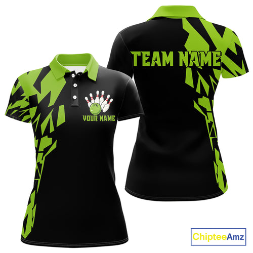 Black And Green Camo Custom Bowling Shirts For Women, Bowling Team Shirts NQS10753