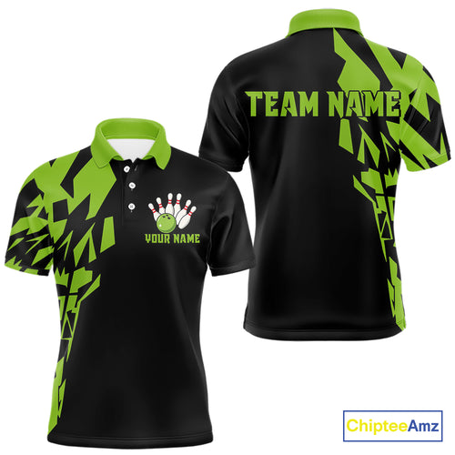 Black And Green Camo Custom Bowling Shirts For Men, Bowling Team Shirts NQS10753