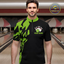 Load image into Gallery viewer, Black And Green Camo Custom Bowling Shirts For Men, Bowling Team Shirts NQS10753