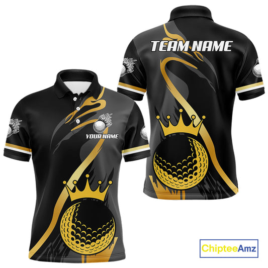 Black and Gold Crown Golf ball Men's golf polo shirts custom team golf tops for men NQS10757