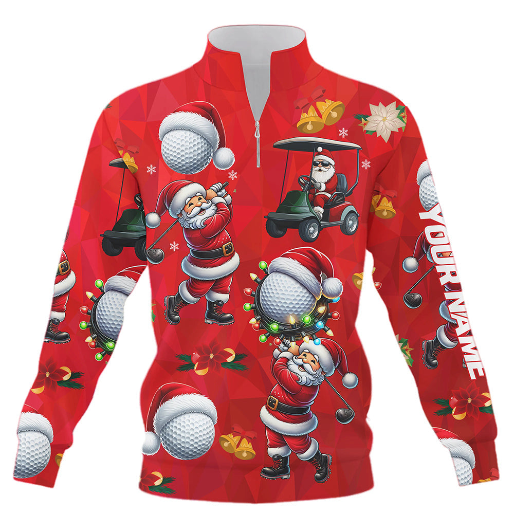 Funny Christmas Santa Golf Red pattern Quarter zip golf sweatshirt custom Christmas golf sweater tops NQS8807