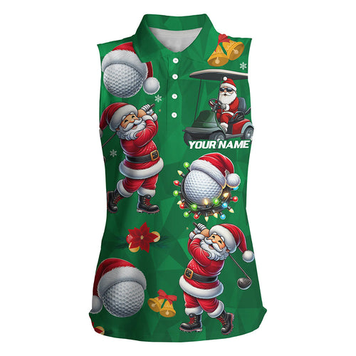 Funny Christmas Santa Golf Green pattern Women sleeveless golf polo shirt custom Christmas golf tops NQS9051