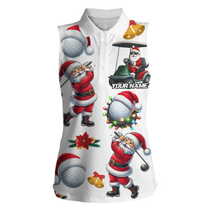 Funny Christmas Santa Golf White pattern Women sleeveless golf polo shirt custom Christmas golf tops NQS9052